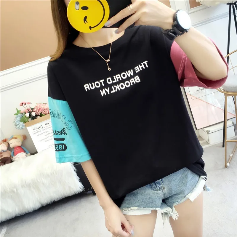2019 женские футболки Япония панк Kawaii Ulzzang Лето свободные буквы печать кольцо