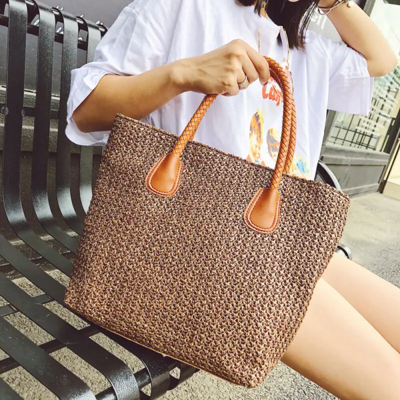 Соломенная плетеная Сумка тоут в стиле бохо для женщин летняя пляжная