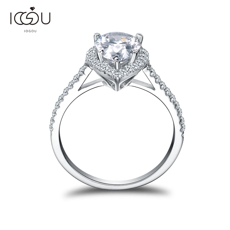 

IOGOU Classic 2 Carat Pear Cut Engagement Ring for Women 925 Sterling Silver Halo Ring Jewelry Lady Wedding Aneis Feminino Gifts