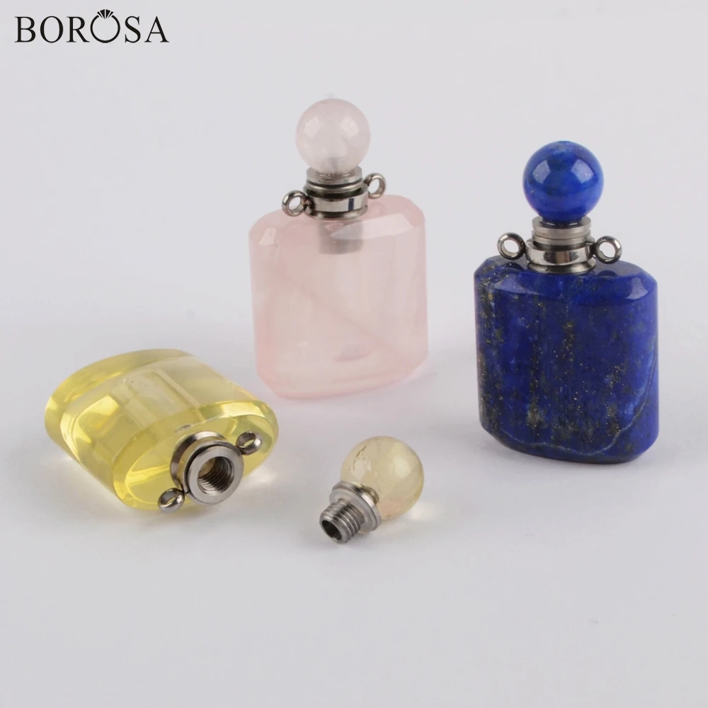

BOROSA 3Pcs Silver Plated Multi Kind Natural Stones Perfume Bottle Connector White Quartz Essential oil Bottle Jewelry WX1189