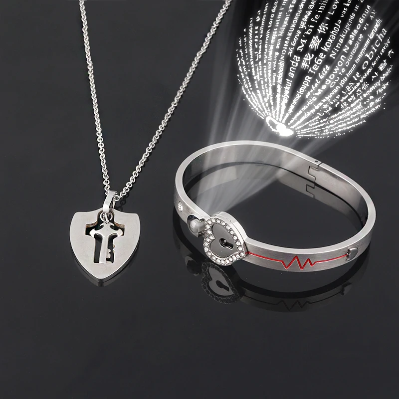 Matching Puzzle Couple Heart Lock Bracelet and Key Pendant Necklace for Lover Jewelry Gift | Украшения и аксессуары