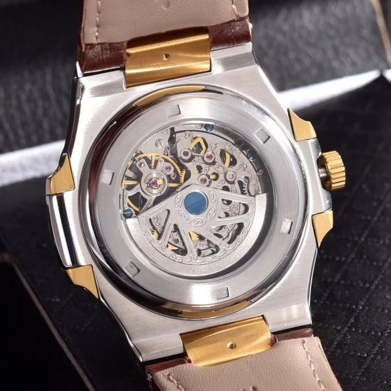 

New Automatic Mechanical Men Watch Silver Blue Stainless Steel Transparent Sapphire Glass Glide Watches 1335