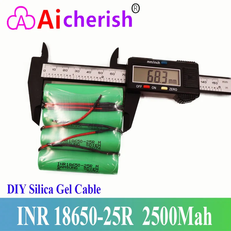 

INR18650 25R 100% Nieuwe Merk18650 Oplaadbare Batterij 3.6V 2500Mah 20A Ontlading + DIY Silica Gel Cable