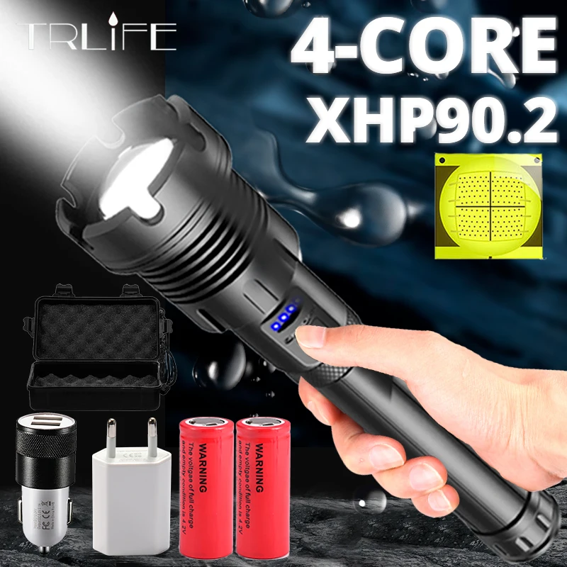 Супер яркий светодиодный фонарик Xlamp XHP90.2 4 ядерный фонарь XHP70 водонепроницаемый с