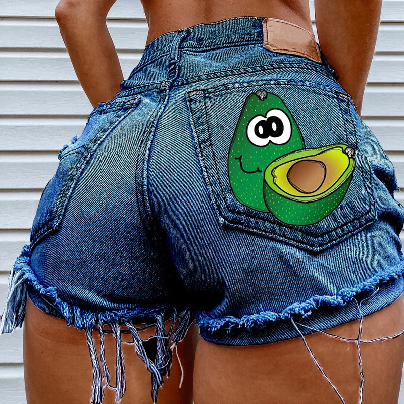 

Женские джинсовые шорты с высокой талией, повседневные винтажные джоггеры из денима с принтом, модель Y2K на лето, 2021