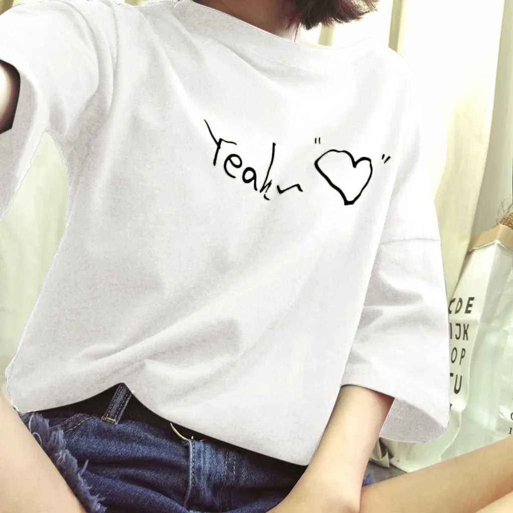 Women Casual Lady Top Tees fashion Tshirt Short Sleeve Summer Shirt tshirt femme Popular Letter Pure Color Round Neck T-shirt |