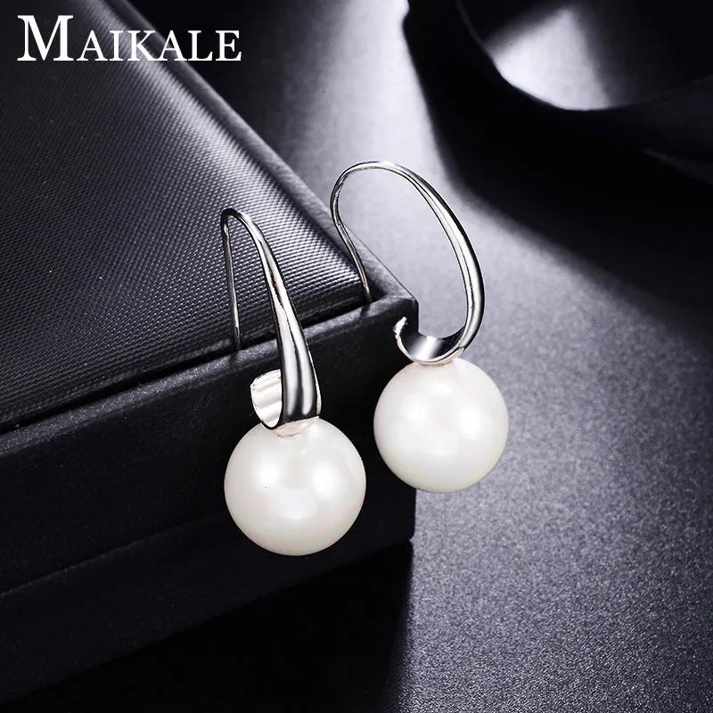 Silver 14mm MAIKALE, классические серьги-гвоздики с пресноводным жемчугом для женщин, золотые, серебряные, Цветные Висячие серьги с жемчугом, Простые Ювелирные изделия, подарки - Окраска металла: Silver 14mm