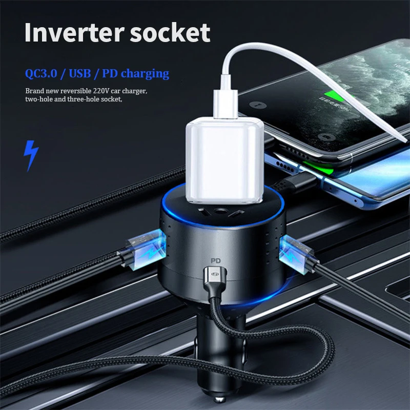 12V постоянного тока до 220V пробки прикуривателя Мощность адаптер с двумя портами