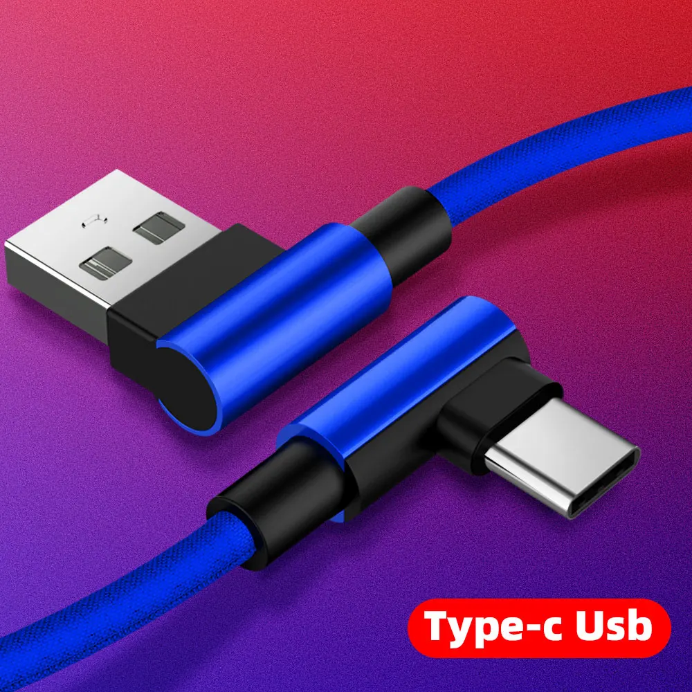 2.4A USB Type C кабель для зарядного устройства с прямым углом Кабель быстрой зарядки и