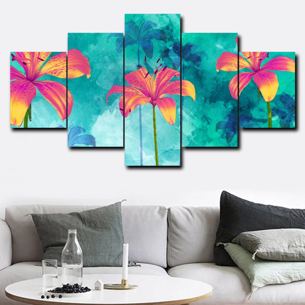 

5D DIY Embroidery Diamond 5 Pcs Picture Flower Home Decor Painting Bright Floral Full Round Drill Handmade Cross Stitch Wall Art