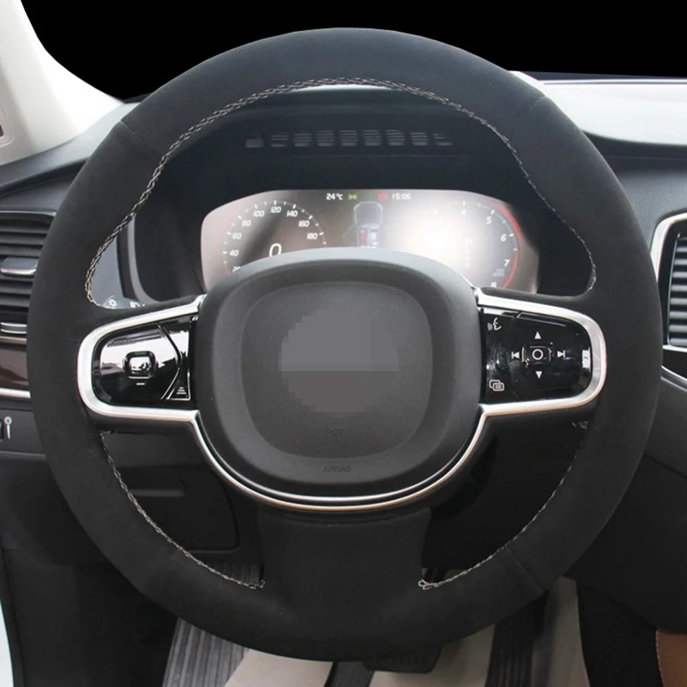 

DIY Black Faux Leather Car Steering Wheel Cover For Volvo S90 XC90 2015-2020 XC60 2018-2020 V90 2017-2020 V60 2019-2020