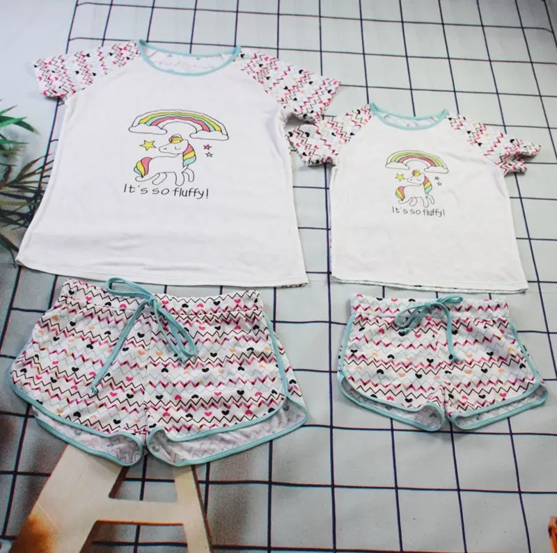 Новая повседневная Пижама для всей семьи Пижамный набор с мультяшным единорогом