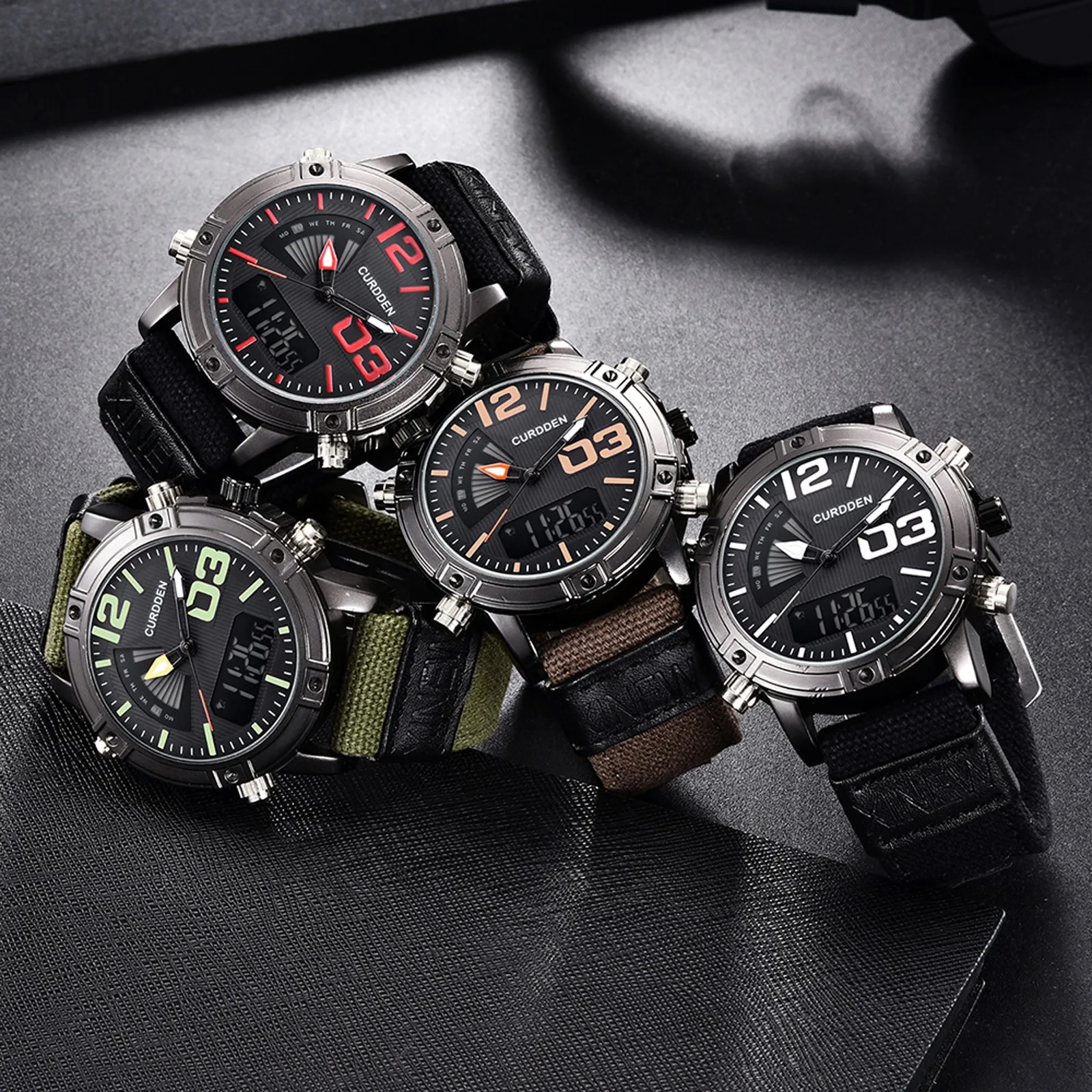 

Mechanical Men Military Watch Nylon Band High Quality Dual Display Quartz Movement Men Sports Casual Wrist Clock Zegarek meski