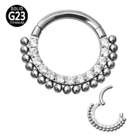 g23 titanium nose stud hinged front pave cz segment rings with ball weld side clicker hoop nose piercing cartilage helix earring