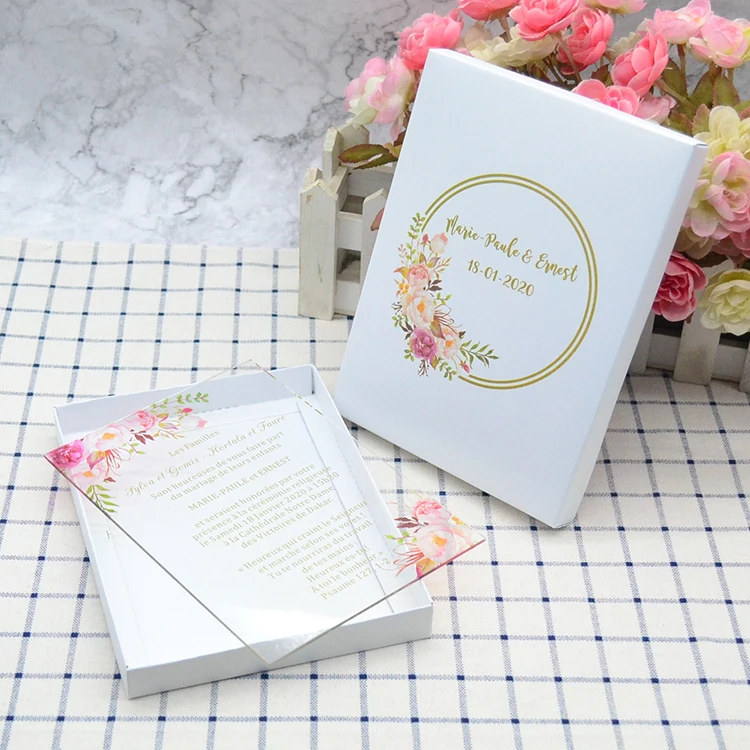 UV printing clear acrylic wedding invitation with box | Дом и сад