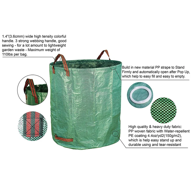 3-Pack 72 галлонов садовый мешок-многоразовые сверхмощные садовые мешки газон