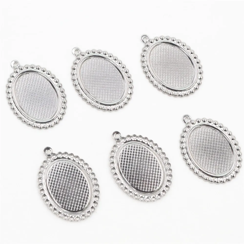 

( No Fade ) 20pcs 13x18mm Inner Size Stainless Steel Material Oval Style Cabochon Base Cameo Setting Pendant Tray (T7-38)