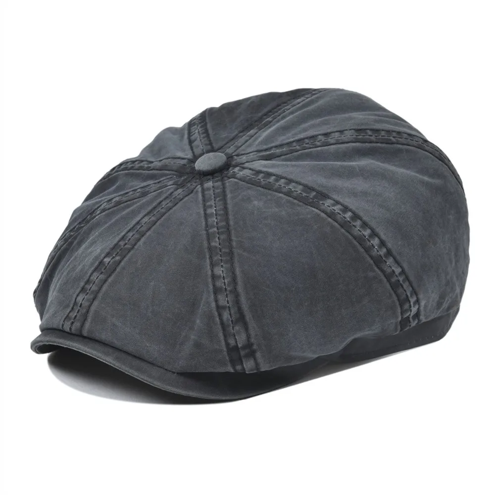 VOBOOM Washed Cotton Newsboy Cap Mens Womens Octangle Gatsby Hat for Summer Autumn Female Girl 160 |