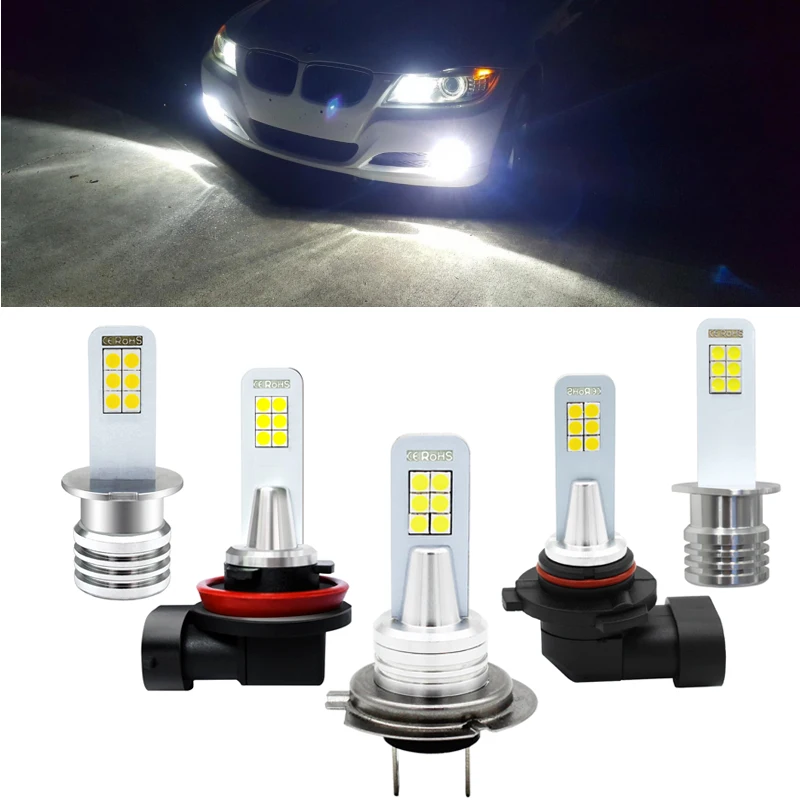 

2x H11 LED H1 H3 H8 H7 9006 HB4 Super Bright 12 3030SMD Car Fog Lights Bulb 1200LM 6000K Auto led Fog Lamp DRL LED Driving light