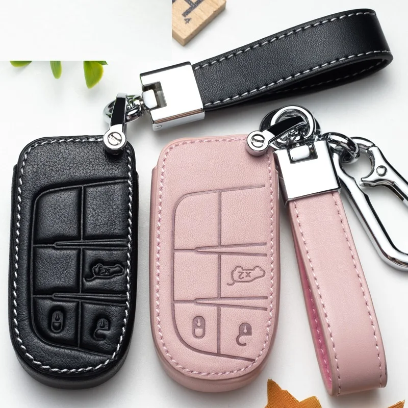 

Car Style Leather Car Key Cover for Fiat for Jeep Renegade 2014 2015 Grand Cherokee Chrysler 300C Key Cases Covers