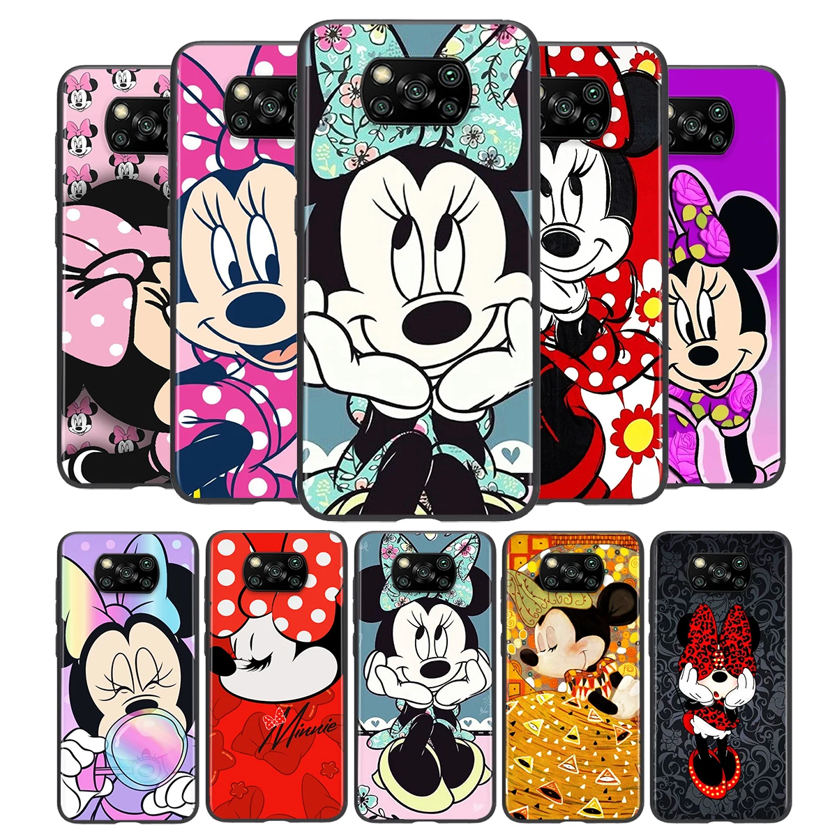 

For Xiaomi Civi Play Mix 3 A2 A1 6X 5X Poco X3 NFC F3 GT M3 M2 X2 F2 Pro C3 F1 Disney Minnie Mouse Cute Black TPU Phone Case