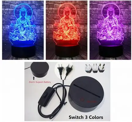 Switch 3 Color Светодиодный ночник религиозные верования 3D популярная Avalokitesvara лампа Будды домашний декор трещина Иллюзия для настроения Лава праздник друг подарок - Испускаемый цвет: Switch 3 Color