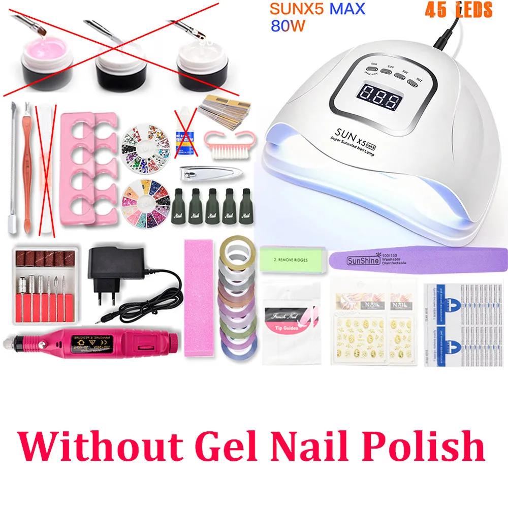 SUNX5 MAX no gel Набор для ногтей 45 Вт/54 Вт/80 Вт УФ светодиодный светильник Сушилка с 6 шт. Гель-лак для ногтей комплект гель-лаков для ногтей для маникюра Инструменты для дизайна ногтей - Цвет: SUNX5 MAX no gel