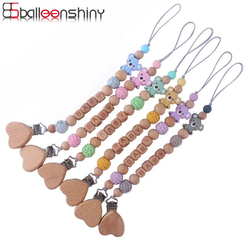 

Balleenshiny Silicone Pacifier Chain Clips Wooden Bead Chains Cartoon Koala Teething For Newborn Nipple Pacifier Chain Baby Toys