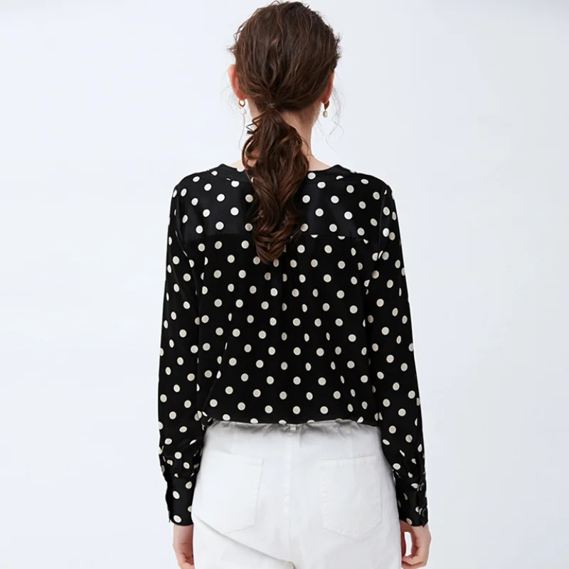 

wave point 100% real elastic lady silk shirt 16mm silk overshirt female new style V-neck shirt with long sleeve bottoming top