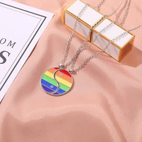 couple heart necklace tai chi rainbow cat pendant necklace simple personality color back jewelry gift for girl boys