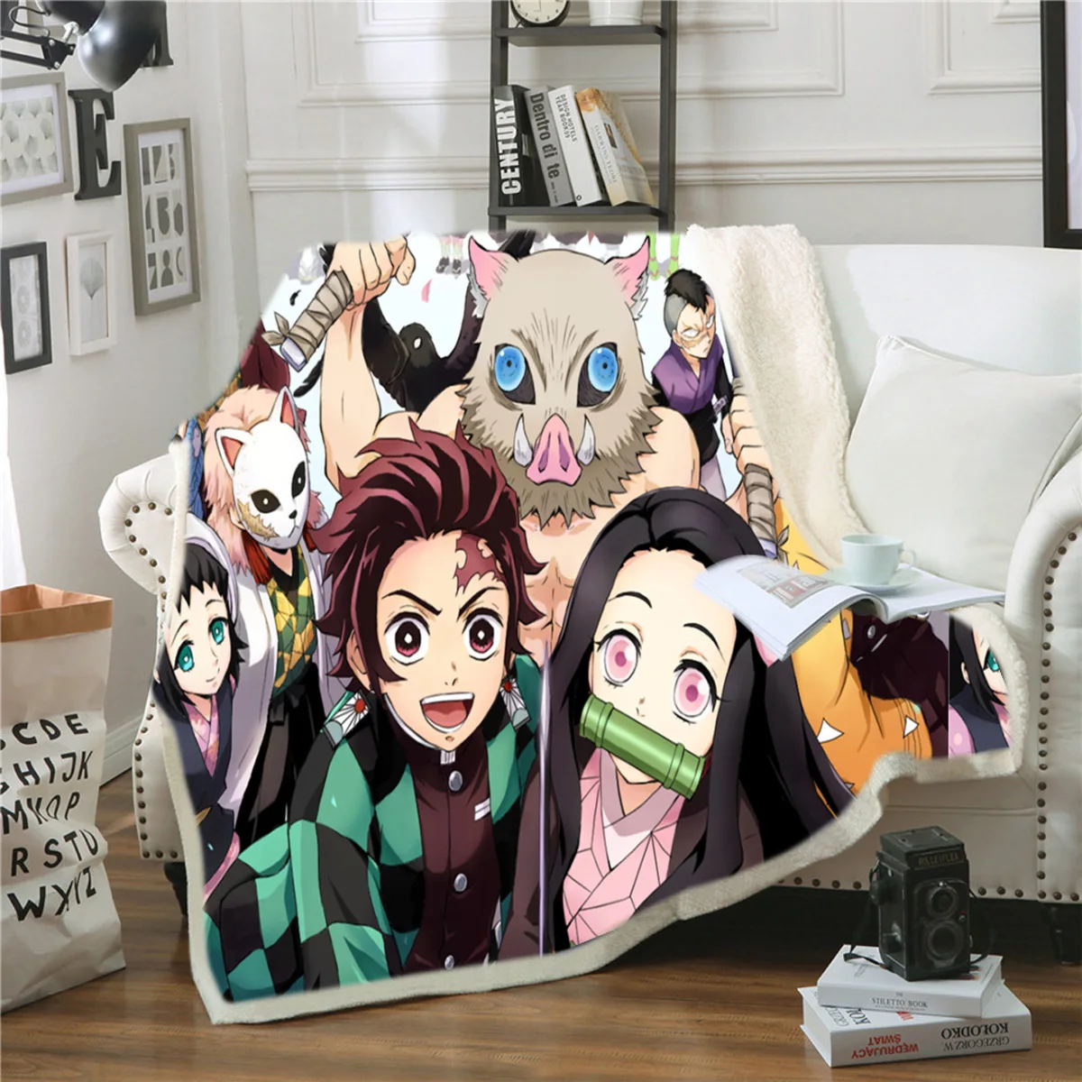 Demon Slayer 3D Printed Sherpa Blanket Couch Quilt Cover Travel Bedding Outlet Velvet Plush Throw Fleece Bedspread 006 |