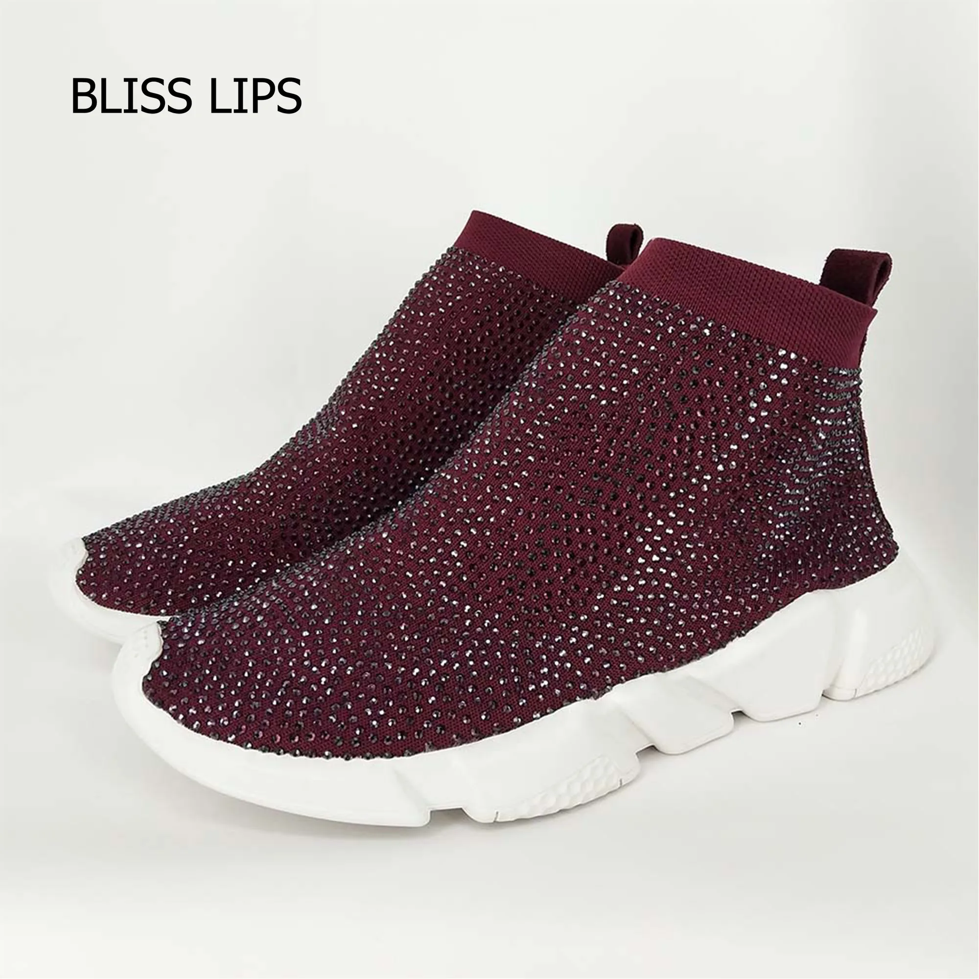 Новинка эластичные чулки Стразы ручной работы модная повседневная обувь вязаные