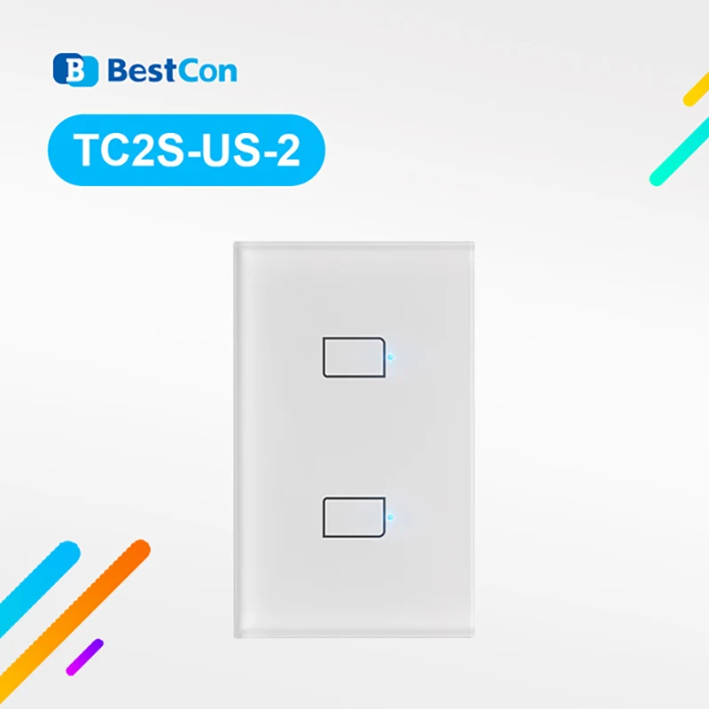 Умный настенный сенсорный выключатель BroadLink версия TC2S US 2gang работает с Alexa и Google