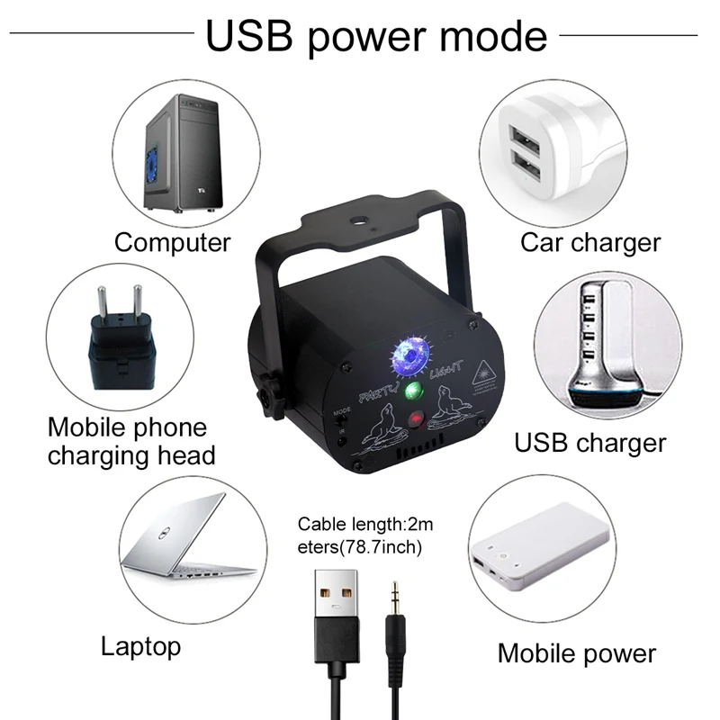 

Mini RGB Disco Light DJ LED Laser Stage Projector Red Blue Green Lamp USB Rechargeable Wedding Birthday Party DJ Lamp