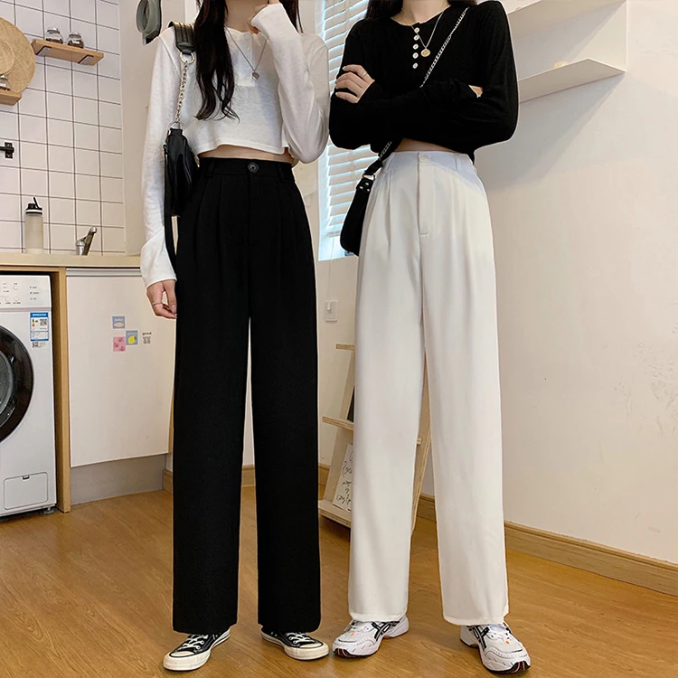 

3474 2021 women new high waist slim drape wide leg straight loose casual pants