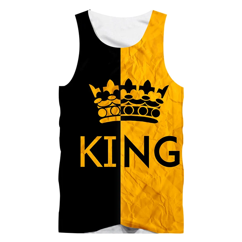 

Summer New 3D Harajuku Men's Tank Top Yellow Black Letter Crown Printing Vest Fashion Simple Oversize Loose Sleeveless Tops 5XL