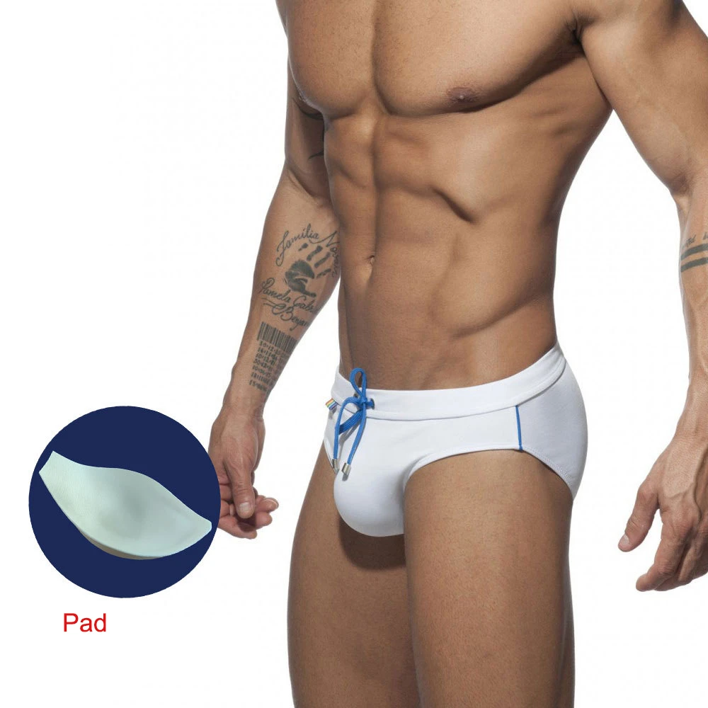 

Gay Men Rainbow Printed Sexy Swimming Trunks Beach Swimming Pool Low Waist Push Pad Underwear Sunga Swimsuit Waterproof New 2020