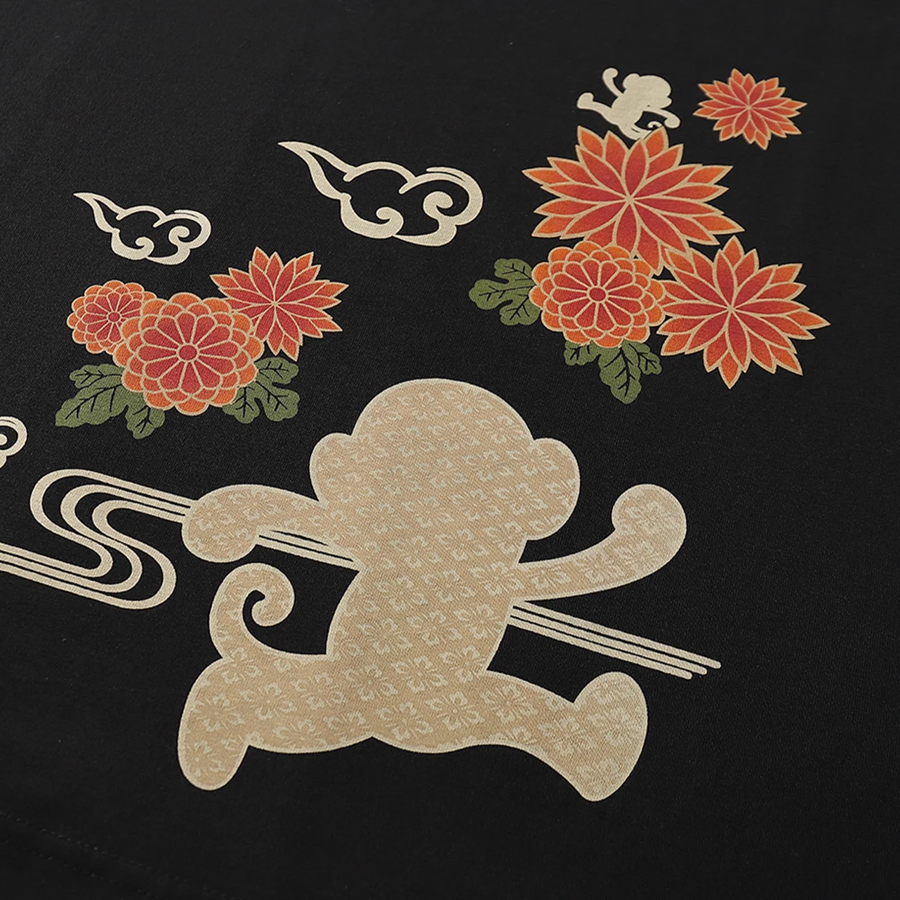 

LACIBLE Men Streewtear T-Shirt Cotton Monkey Flower Letter Print T Shirt Hip Hop Harajuku Chinese Style Casual Short Sleeve Tees