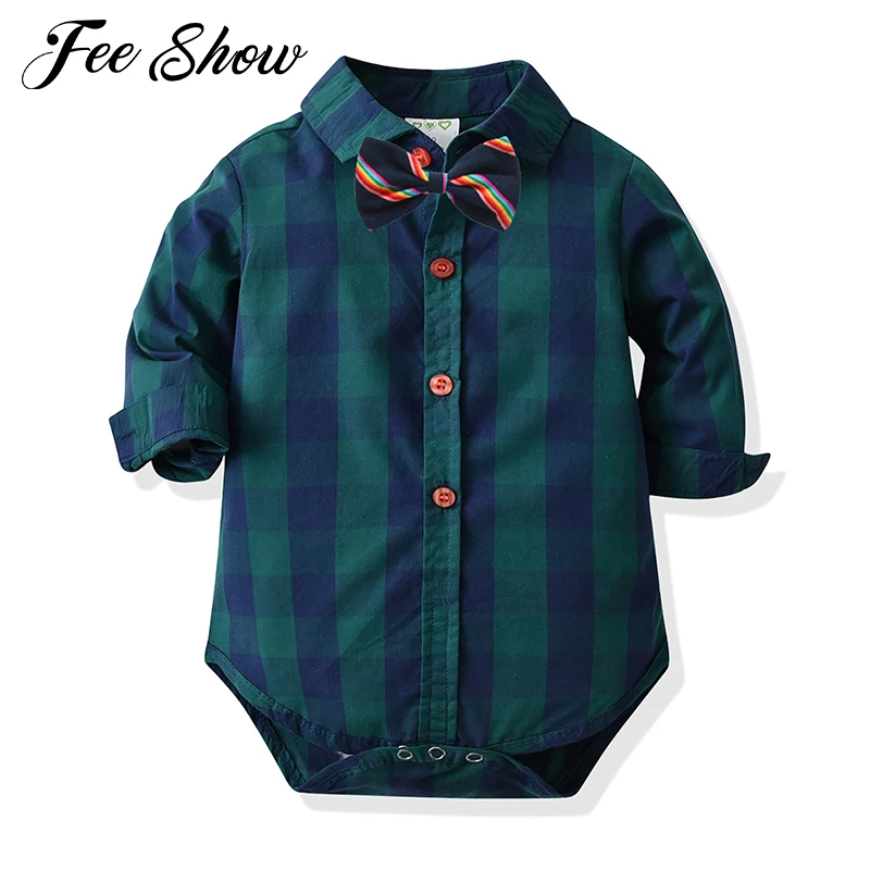 

Infant Baby Boys Dress Shirt Gentleman Bodysuit Infant Formal Long Sleeve Button Down Rompers Christening Wedding Party Outfits