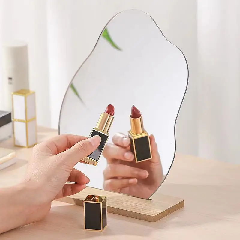 

Irregular Makeup Mirror With Wooden Support Simple Style Reflector Ins Photography Props Studio Room Decorations Shooting Photo