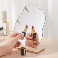 irregular makeup mirror with wooden support simple style reflector ins photography props studio room decorations shooting photo
