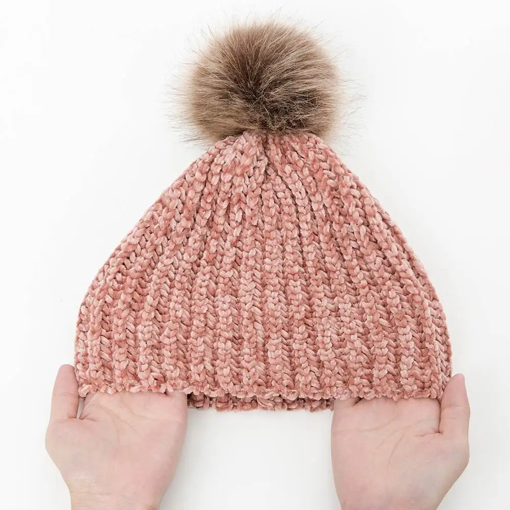 Skullies Beanies для женщин синель пом Вязанная женская зимняя шапка мягкая шапка шапки для девочек Толстая Skullies женская шапка