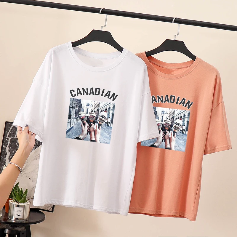 Футболка с коротким рукавом для свободного летнего платья в колледже