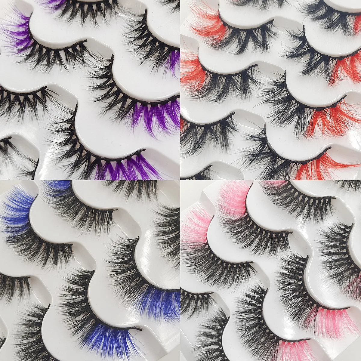 5 Pairs 3D White/Pink/Blue/Red Lashes with butterfly Wholesale Natural Long Colorful False Eyelashes Lash Extension Supplies | Красота и