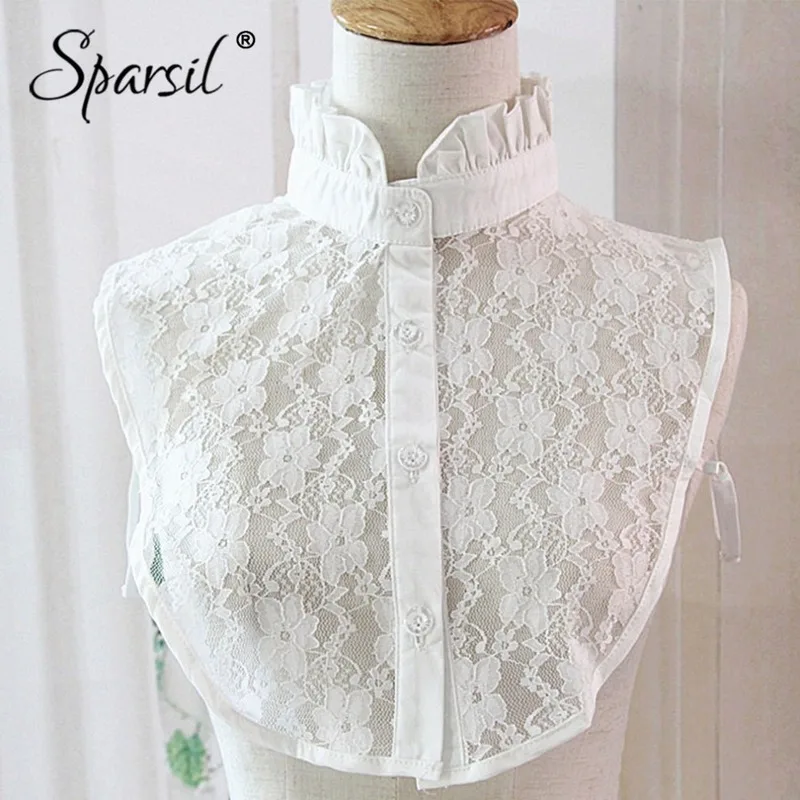 Женский кружевной воротник стойка Sparsil с пуговицами Весенняя рубашка ложный
