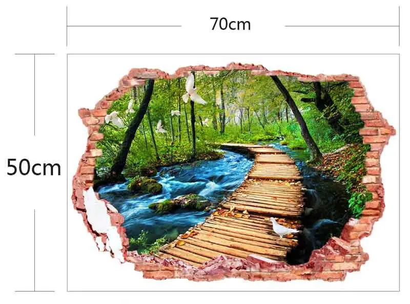 

New 3D Forest Water Bedroom Living Room Wall Sticker Wholesale Waterproof Removable Sticker