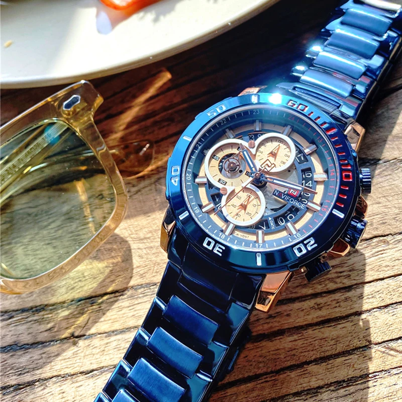 Мужские часы NAVIFORCE Топ люксовый бренд хронограф кварцевые наручные мужские