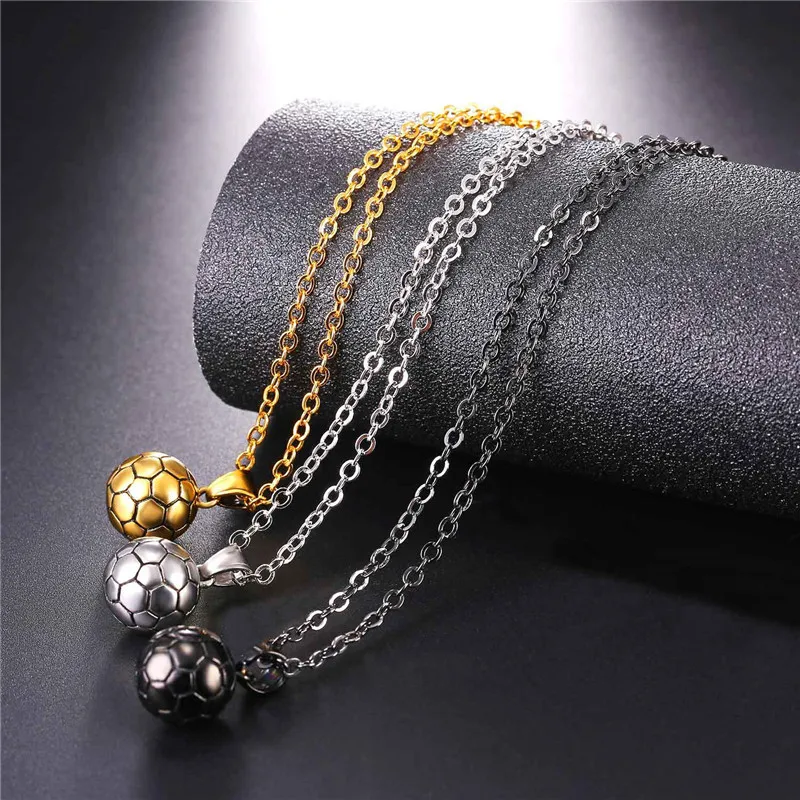 

Sports Football Pendant Necklace For Men Stainless Steel Chain Necklaces Hip Hop Jewelry Gift