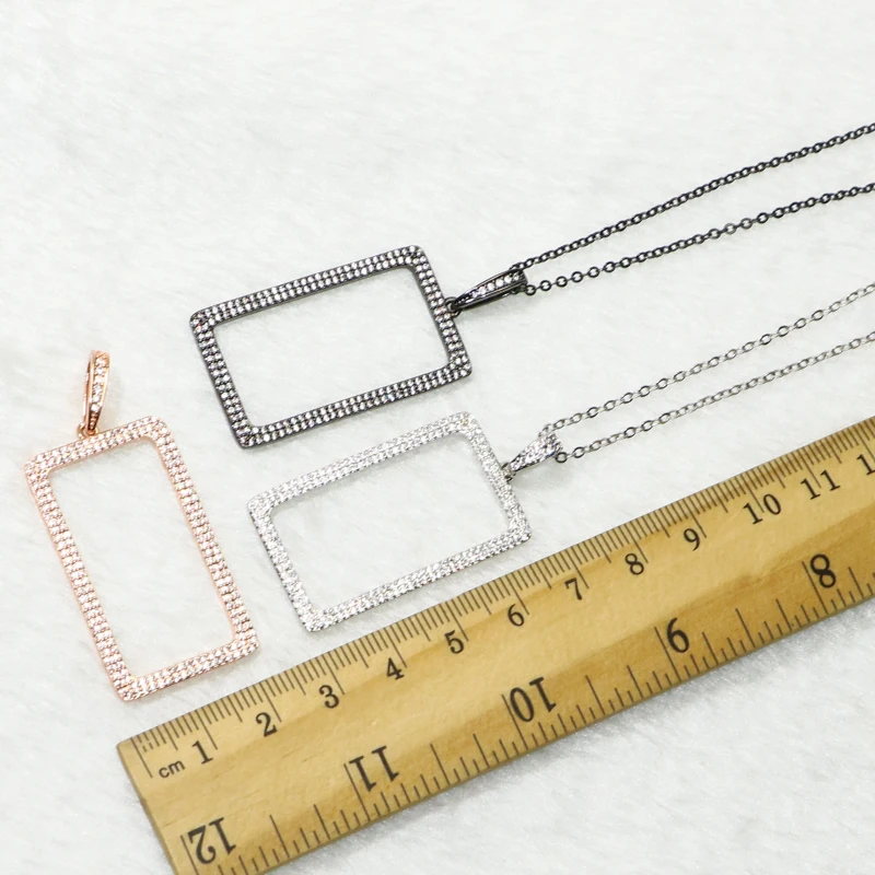 

4 Pc Rectangle pendant necklace mix color hollow pendant necklace Zircon charms gift for lady pendant necklace 50221