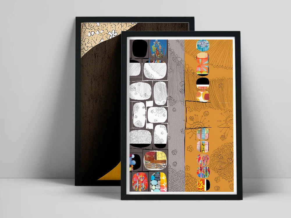 

Contemporary Set of 2 Prints, Abstract Face Silhouette, Black Orange Wall Art, Modern Collage, Abstract Shapes Poster,Ethno Wall
